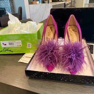 Sam Edelman Fuschia Suede Haide Pom Pom Heels, 8.5
